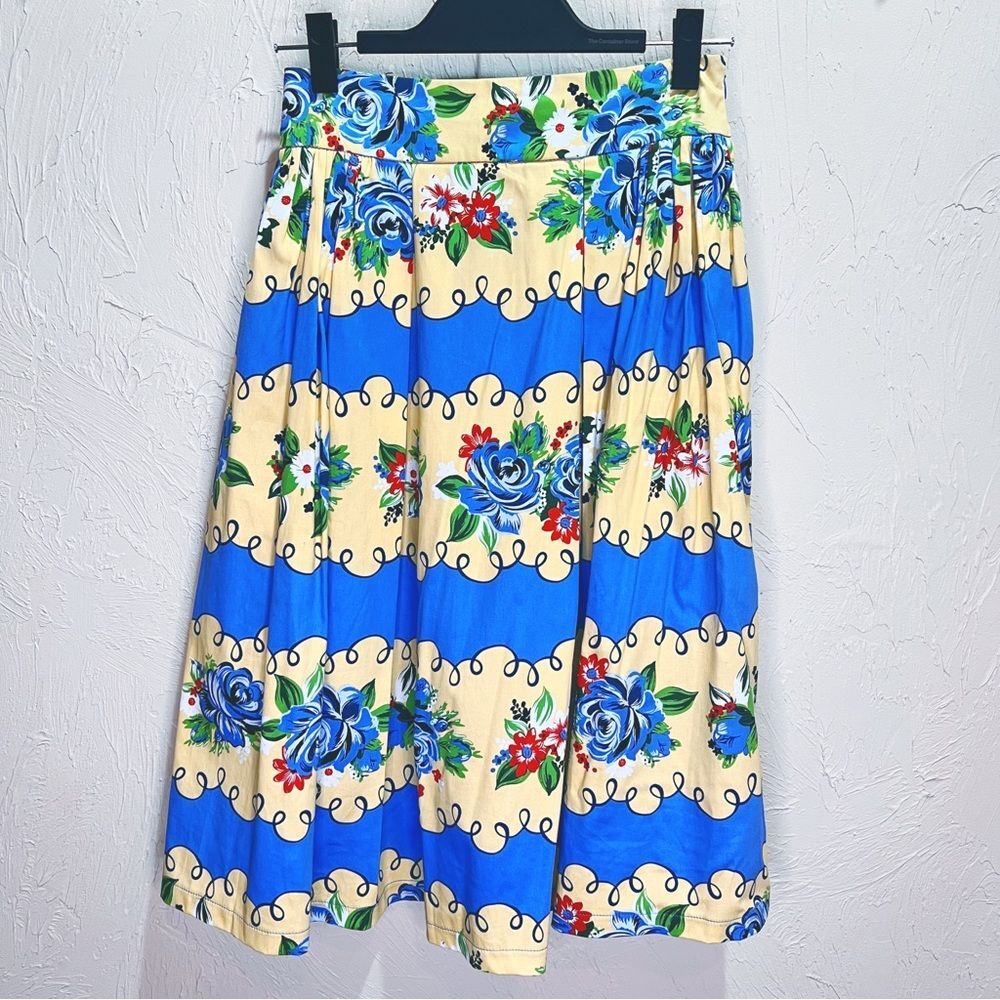 Lindy Bop Blue & Cream Floral A-Line Skirt vintage style size US 6 BNWT - Picture 2 of 13